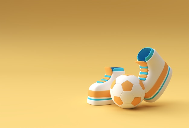 Render 3D, piernas de personaje de dibujos animados divertidos con diseño de fondo de fútbol.