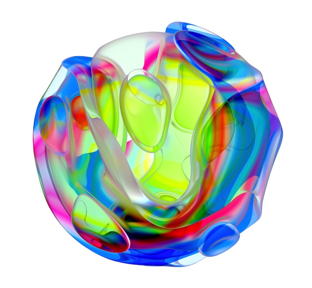 Render 3D de una pieza de arte abstracto de escultura de vidrio con flor alienígena surrealista en curva orgánica redonda ondulada suave