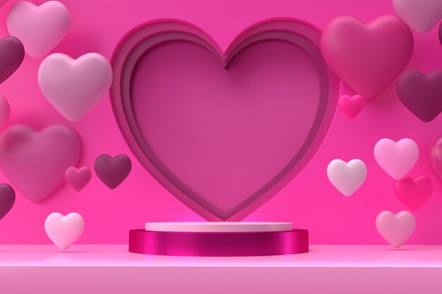 Render 3D de Pink Podium para la venta del día de San Valentín