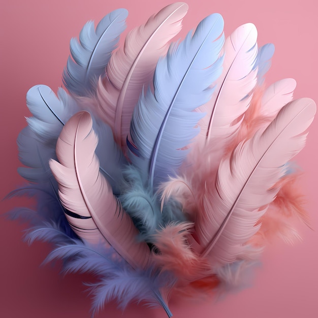 Render 3d de plumas de color pastel