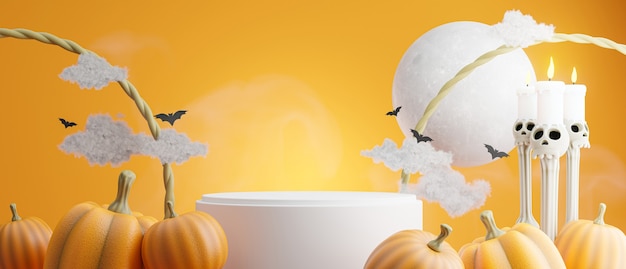 Render 3D de podio con concepto de halloween para la exhibición de su producto