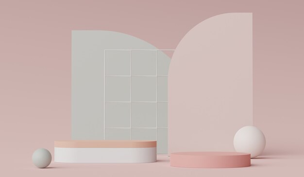 Render 3D del podio de visualización mínima para mostrar productos, presentación cosmética