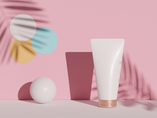 Render 3D de productos cosméticos para el cuidado de la piel en blanco o envases para maquetas de jabón de belleza y concepto de spa