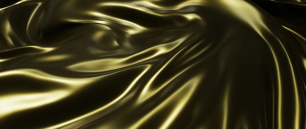 Render 3D de seda oscura y dorada. lámina holográfica iridiscente. Fondo de moda de arte abstracto.