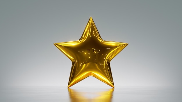 Render 3d El símbolo de la estrella dorada está aislado en un fondo plateado Icono de vidrio brillante