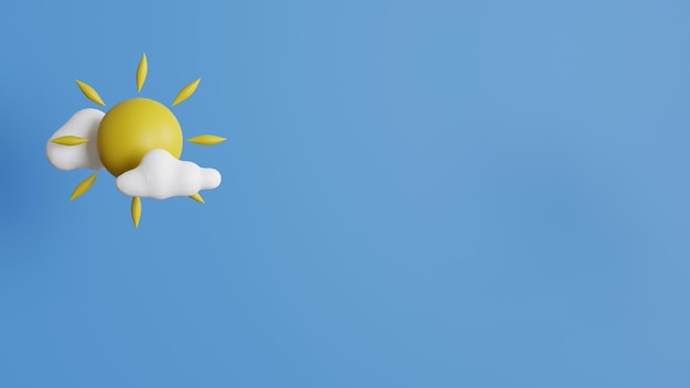 Render 3d de un sol con nubes en el cielo en estilo lindo