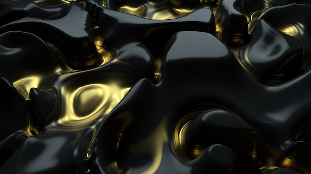 Render 3D de superficie brillante con patrón orgánico de desplazamiento. Fondo moderno de lujo. Líneas suaves y fluidas. Patrón de onda.