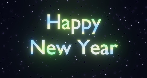 Render 3d de tarjeta de felicitación de año nuevo con luces de neón