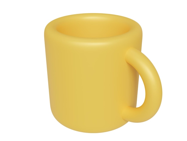 Render 3d de taza amarilla de dibujos animados