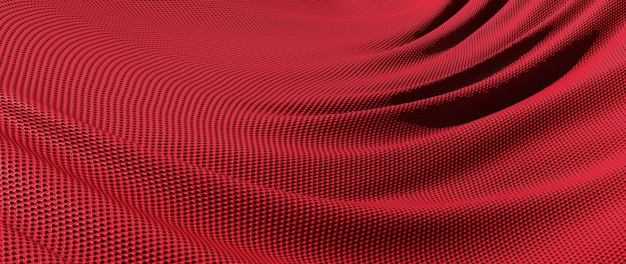 Render 3D de tela roja. lámina holográfica iridiscente. Fondo de moda de arte abstracto.