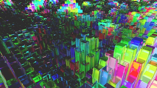 Render abstracto en 3D de diferentes formas y colores