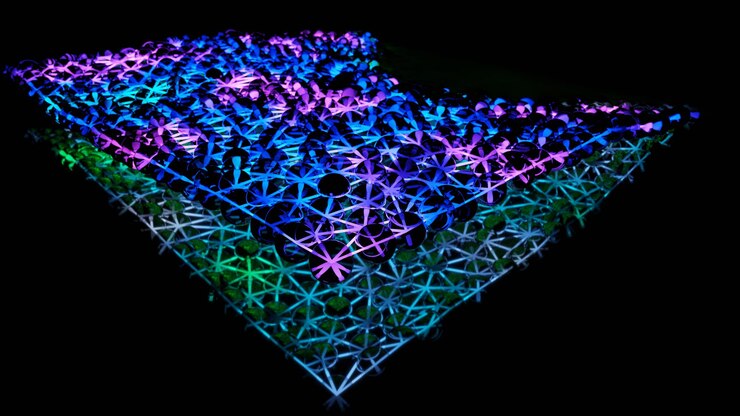 Foto render abstracto en 3d de diferentes formas y colores