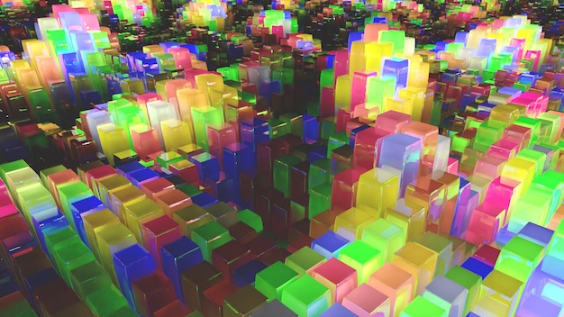Render abstracto en 3D de diferentes formas y colores