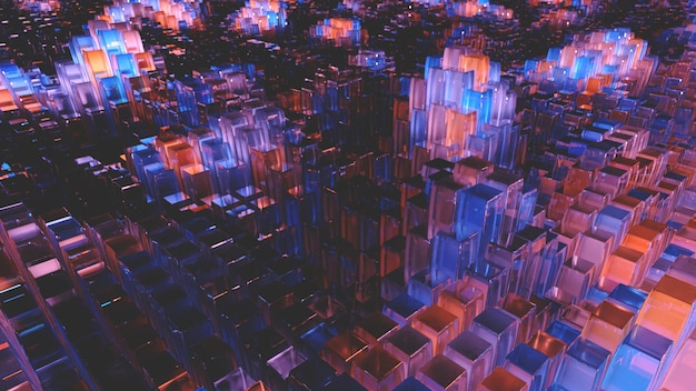 Render abstracto en 3D de diferentes formas y colores