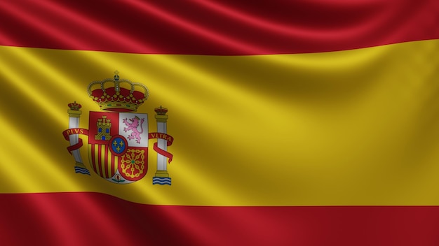 Render de la bandera de España ondea en el viento de cerca la bandera nacional de España en 4k