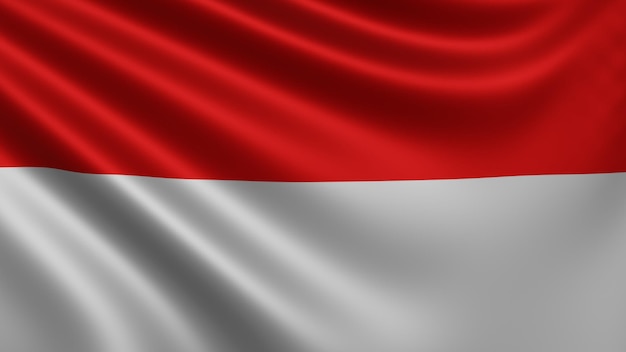 Render de la bandera de Indonesia ondea en el primer plano del viento la bandera nacional de Indonesia ondea 4k