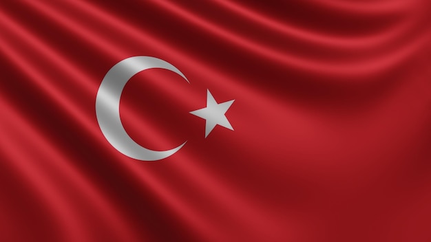 Render de la bandera de Turquía ondea en el primer plano del viento la bandera nacional de Turquía ondea en 4k