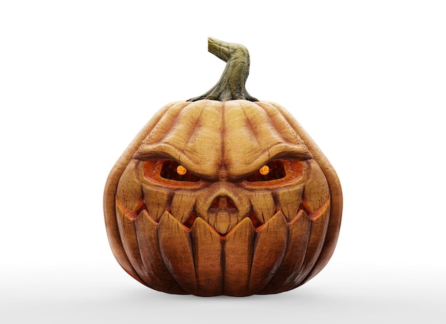 Render de calabaza de halloween de miedo vivo sobre fondo blanco