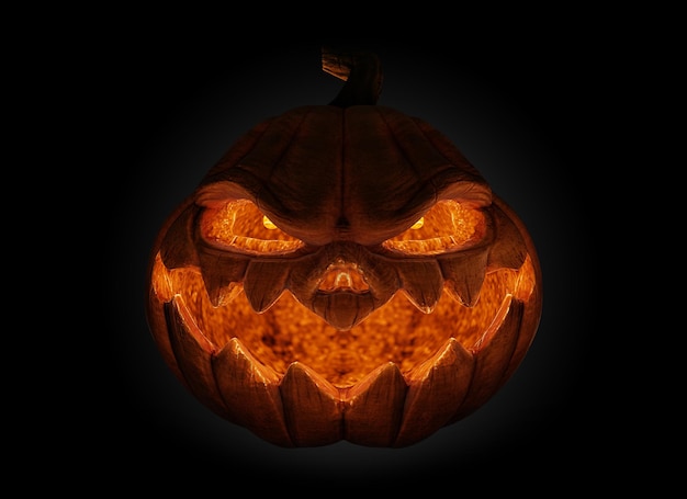 Render de calabaza de halloween de miedo vivo sobre fondo negro