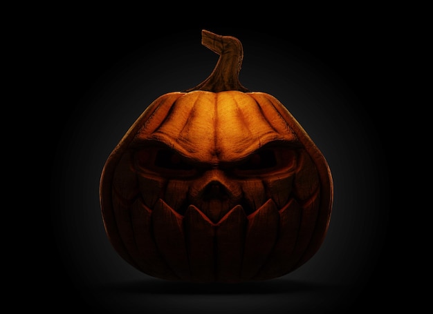 Render de calabaza de halloween de miedo vivo sobre fondo negro