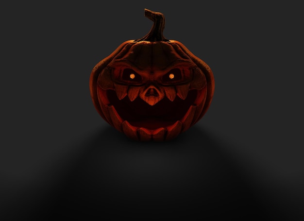 Render de calabaza de halloween de miedo vivo sobre fondo negro