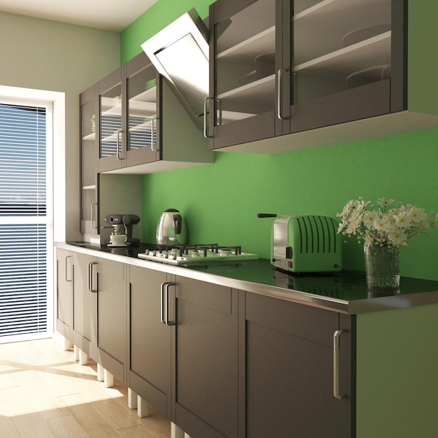 Foto render de cocina contemporánea 3d