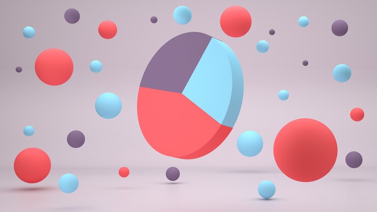 Foto render d de diagrama de negocios colorido sobre fondo rosa