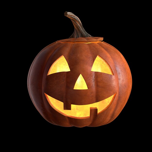 Render D de la espeluznante cabeza de calabaza de halloween aislada en negro