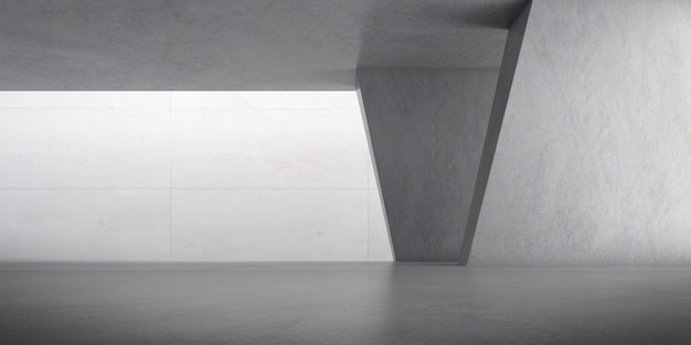 render da sala vazia de concreto com sombra na parede.