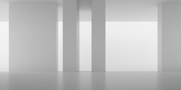 render da sala vazia de concreto com sombra na parede.