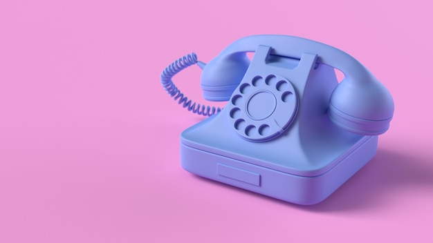 Render de telefone vintage azul isolado em fundo rosa