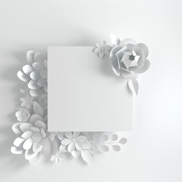 Foto render de flores blancas de papel