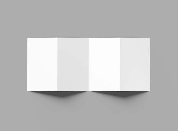Foto render un folleto plegable de acordeón en blanco de 4 paneles para presentar su diseño