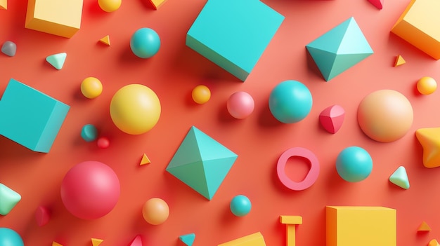 Render in 3D-abstraktem Hintergrund mit geometrischen Formen in einer Vielzahl von Farben