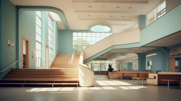 Foto render el interior de una escuela en berlín con