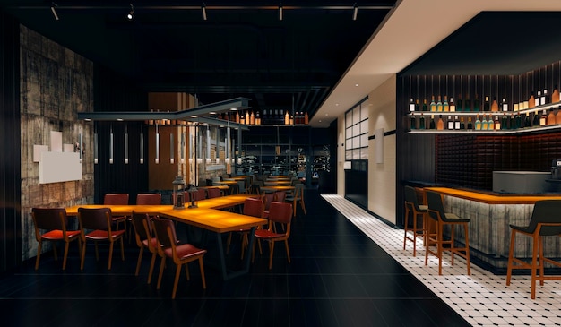 Render interior de estilo loft de pub de café 3d