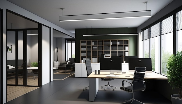 Render interior de la oficina moderna 3d IA generativa