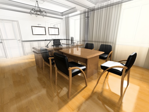 Render interior de oficina moderna