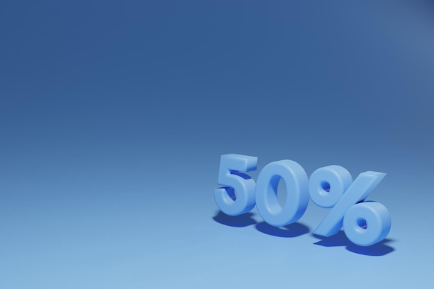 Render de letras de descuento azul 50 sobre fondo azul