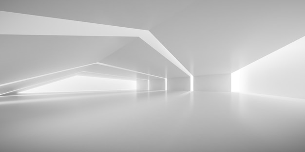 Render de sala de hormigón vacía con sombra en la pared.