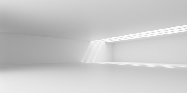 Render de sala de hormigón vacía con sombra en la pared.