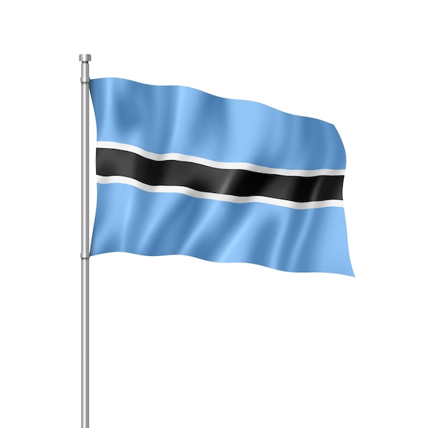 Render tridimensional de la bandera de Botswana aislado en blanco