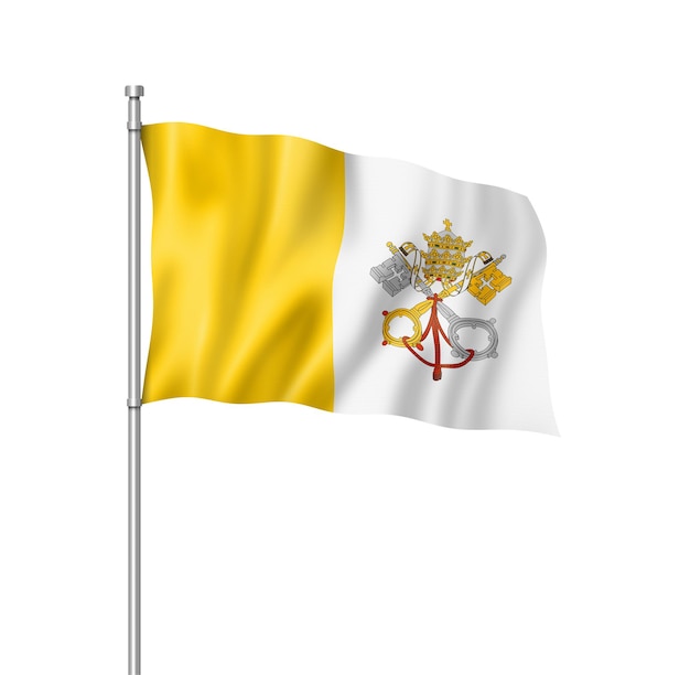 Render tridimensional de la bandera de la ciudad del vaticano aislado en blanco