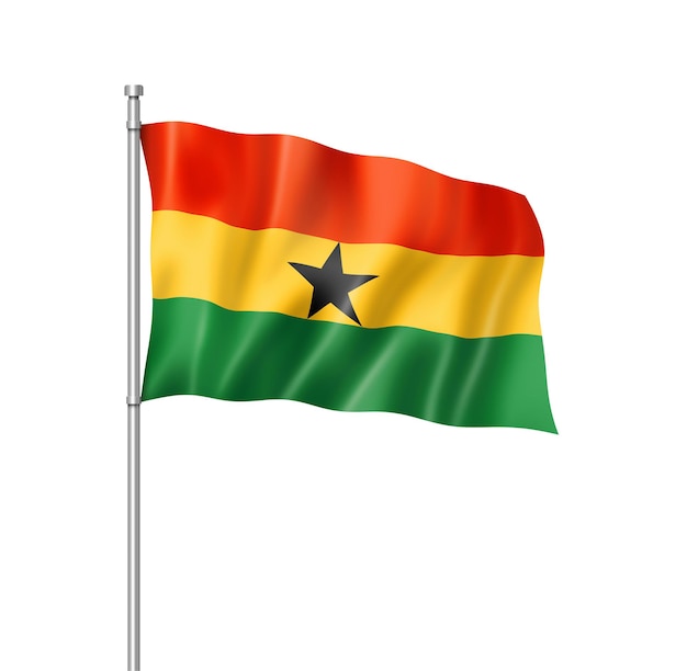 Render tridimensional de la bandera de Ghana aislado en blanco