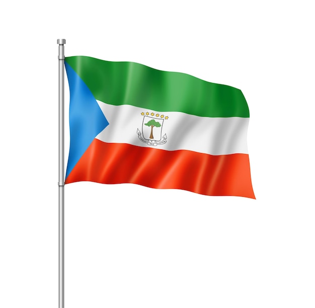 Render tridimensional de la bandera de Guinea Ecuatorial aislado en blanco
