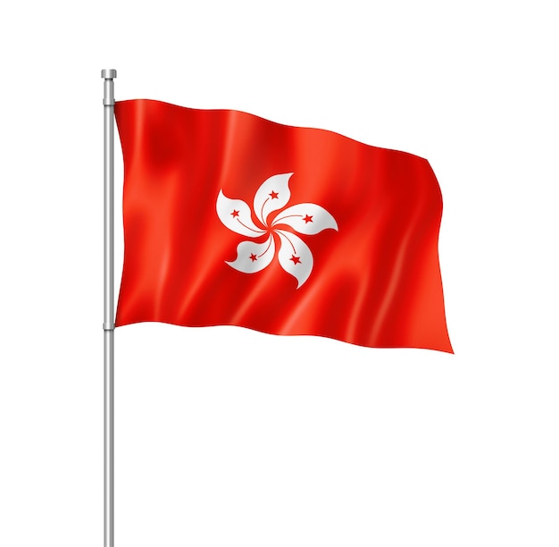 Render tridimensional de la bandera de Hong Kong aislado en blanco