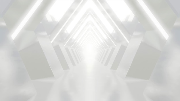 Rendering 3D de abstracto blanco geometría futurista de la arquitectura del túnel animación de bucle