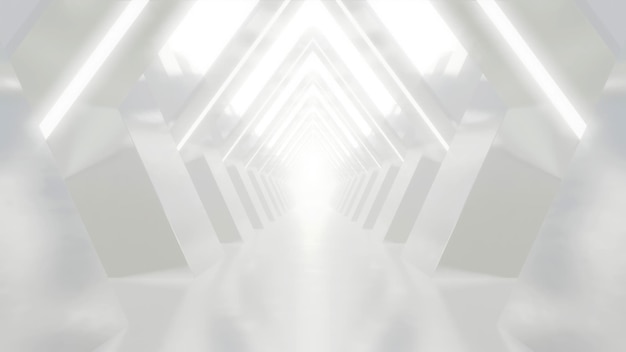 Foto rendering 3d de abstracto blanco geometría futurista de la arquitectura del túnel animación de bucle