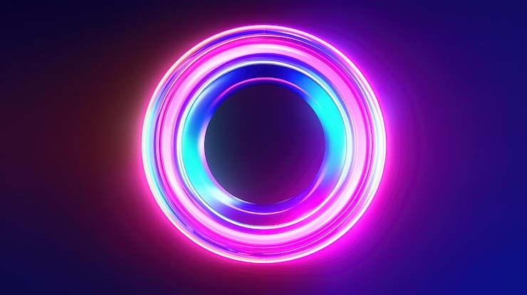 Rendering 3D abstracto de vidrio emisor de luz con neón holográfico iridescente