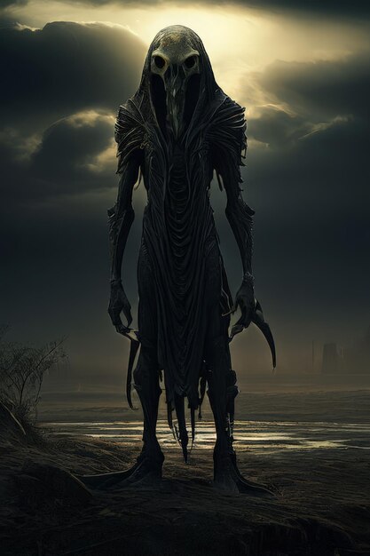 Foto rendering 3d de un alien alien en la noche oscura rendering 4d de un extraterrestre alien en la noite oscura